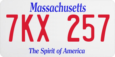 MA license plate 7KX257