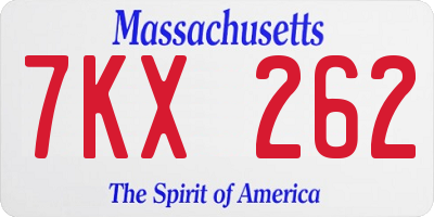 MA license plate 7KX262