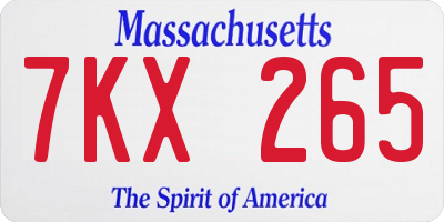 MA license plate 7KX265