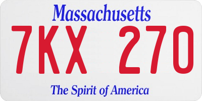 MA license plate 7KX270