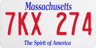 MA license plate 7KX274