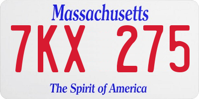 MA license plate 7KX275
