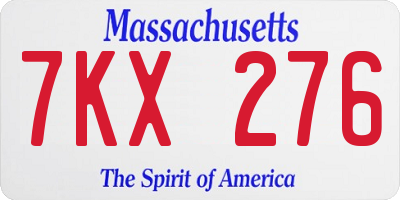 MA license plate 7KX276