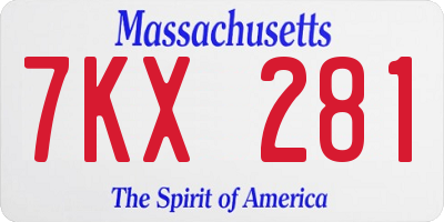 MA license plate 7KX281