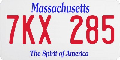 MA license plate 7KX285