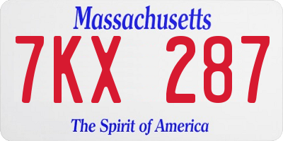 MA license plate 7KX287
