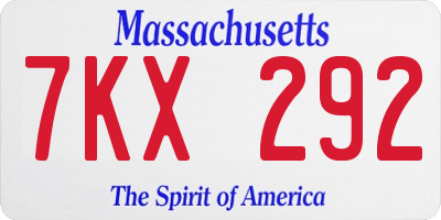 MA license plate 7KX292