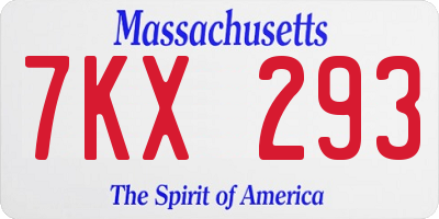MA license plate 7KX293