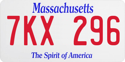 MA license plate 7KX296
