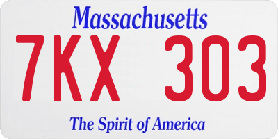 MA license plate 7KX303