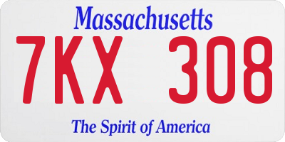 MA license plate 7KX308