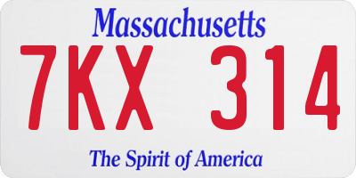 MA license plate 7KX314