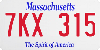 MA license plate 7KX315