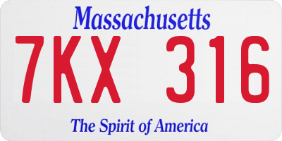 MA license plate 7KX316
