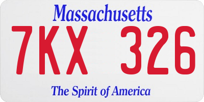 MA license plate 7KX326