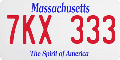 MA license plate 7KX333