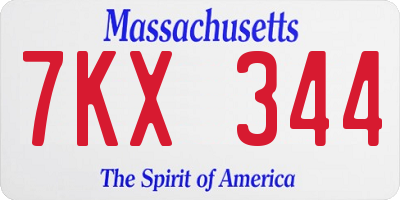 MA license plate 7KX344