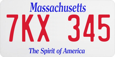 MA license plate 7KX345