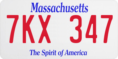 MA license plate 7KX347