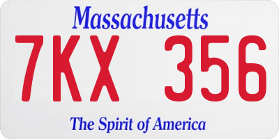 MA license plate 7KX356