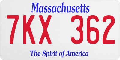 MA license plate 7KX362