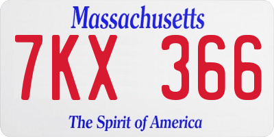 MA license plate 7KX366