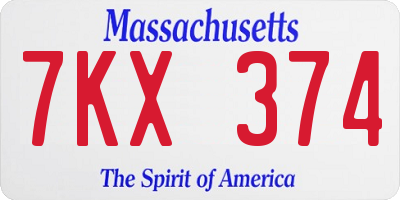 MA license plate 7KX374