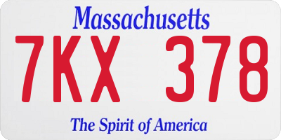 MA license plate 7KX378