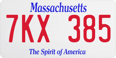 MA license plate 7KX385