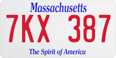 MA license plate 7KX387