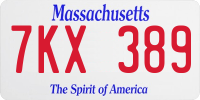 MA license plate 7KX389