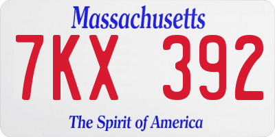 MA license plate 7KX392