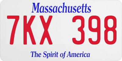 MA license plate 7KX398