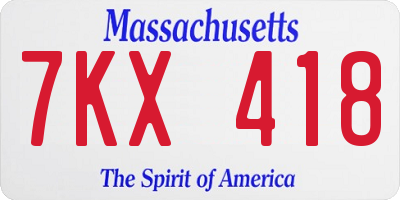 MA license plate 7KX418