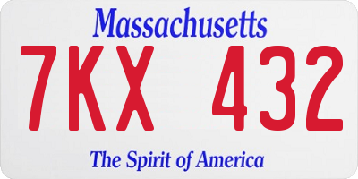 MA license plate 7KX432