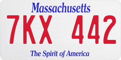 MA license plate 7KX442