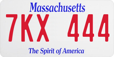 MA license plate 7KX444