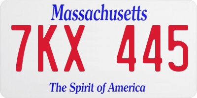 MA license plate 7KX445