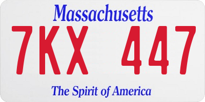 MA license plate 7KX447
