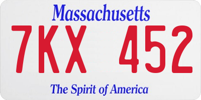 MA license plate 7KX452