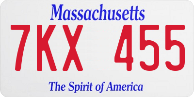 MA license plate 7KX455