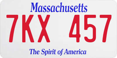 MA license plate 7KX457
