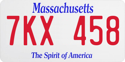 MA license plate 7KX458