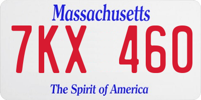 MA license plate 7KX460
