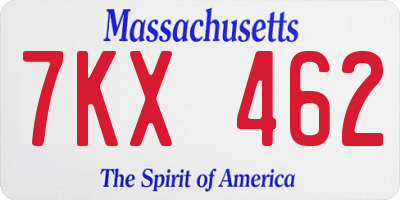 MA license plate 7KX462