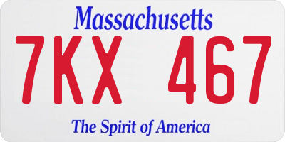 MA license plate 7KX467