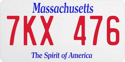 MA license plate 7KX476
