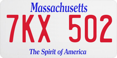 MA license plate 7KX502
