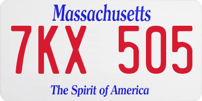 MA license plate 7KX505