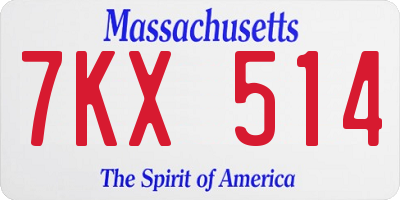 MA license plate 7KX514